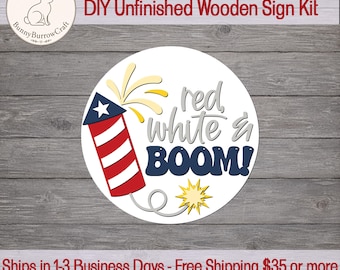 Red White & Boom DIY Door Hanger Kit - Laser Cut Unfinished Wood