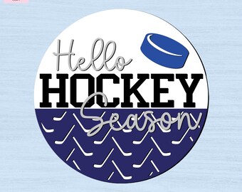 Hello Hockey Season DIY Kit – DIY Door Decor – Paint Your Own Sign – Laser Cut Plywood Sign – Laser Cut Unfinished Wood