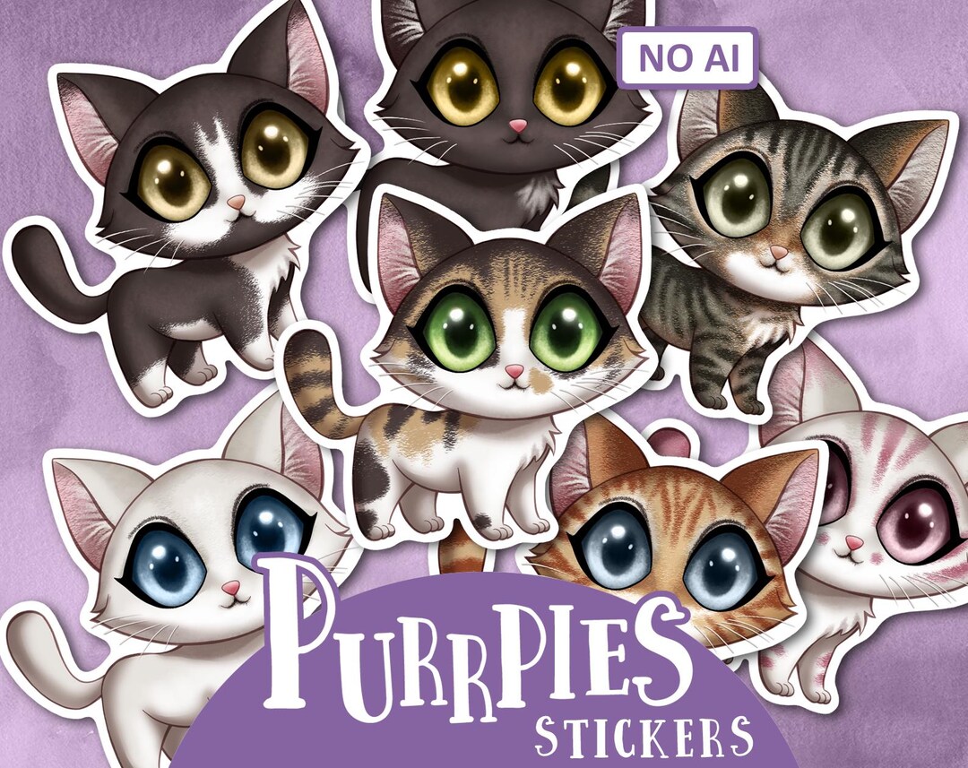 Pretty Cat Sticker Cute Cat Sticker | Handmade Vinyl Sticker of Kitty With Several Colors ...