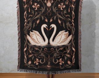 Manta tejida con cisnes, tapiz romántico de pájaros, elegante decoración para el hogar.