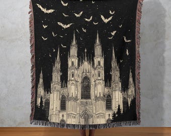 Manta tejida Catedral de la Noche, Tapiz de Iglesia Gótica, Tapiz de Pared Cielo de Murciélago