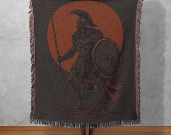 Ares God of War Woven Blanket, Ancient Warrior Illustration Tapestry, Greek Mythology Wall Decor