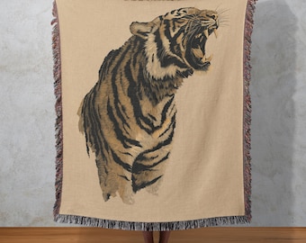Manta tejida de tigre rugiente: tapiz de animales de la selva, decoración de grandes felinos