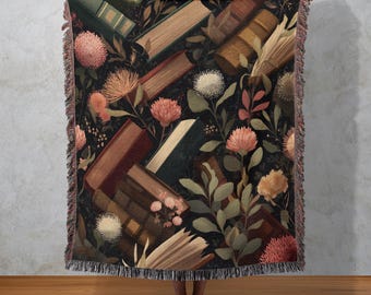 Vintage Library Woven Blanket, Book Lover Tapestry, Literary Home Decor, Cozy Reading Wall Hang