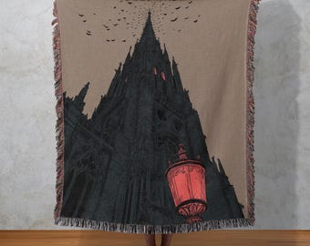 Manta tejida de la Aguja Carmesí, Tapiz de Catedral Gótica, Tapiz de pared Cielo de Murciélagos