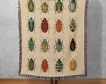 Manta tejida de la colección Beetle, tapiz vintage de insectos, decoración de pared de entomología