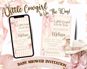 Kleine uitnodiging babyshower cowgirl | Doucheuitnodiging met western thema voor meisjes| Canvassjabloon