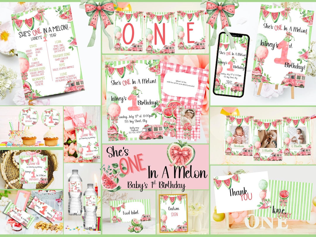 One in a Melon 1st Birthday Party Bundle | Watermelon Theme (digital ...