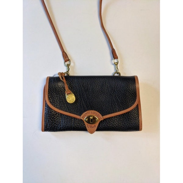 Dooney & Bourke Black Brown Pebble Leather Envelope Crossbody Handbag Bag Purse