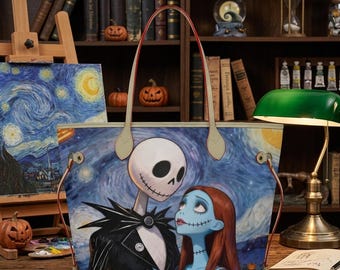 Bolso de mano Lover Jack & Sally Pesadilla antes de Navidad, bolso de cuero navideño, bolso de mano para Navidad en julio, regalo para ella.