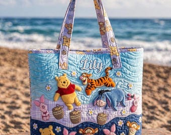 Bolso de mano acolchado personalizado de Winnie the Pooh: diseño de estilo vintage, regalo personalizado para amantes de Disney, regalo para mujeres Disney, bolsa de regalo.