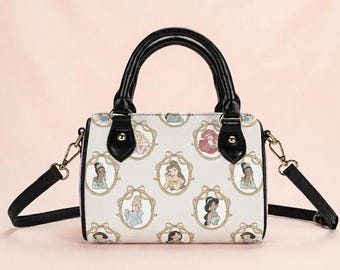 Gepersonaliseerde leren minitas Coquette Princess: vintage design geruit, op Disney geïnspireerde handtas met, cadeau voor Disney-liefhebbers.