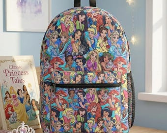 Funny Princess Disney Backpack, Disney Family Trip Bag, Disney School Backpack, Custom Backpack, Back To School, Gift For Kids Girls.