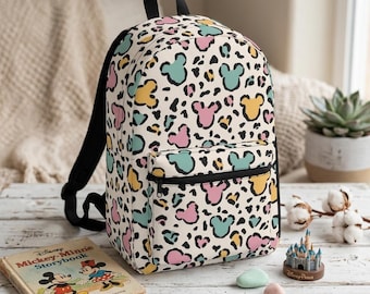 Mochila de Mickey Mouse con estampado de leopardo, bolsa para viajes familiares de Disney, mochila escolar de Disney, mochila personalizada, regreso a clases, regalo para niños.
