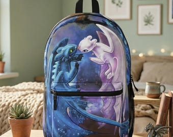 Mochila Dragon Heart con dragones estrellados, Desdentado y Furia Luminosa, Mochila de Cómo entrenar a tu dragón, Vuelta al cole, Regalo para niñas.