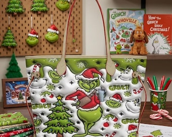 Bolso de cuero navideño divertido del Grinch, bolso de cuero navideño del Grinch, bolso de Navidad en julio, regalo para ella, regalos de Navidad