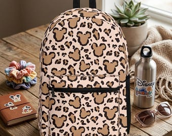 Mochila de Mickey Mouse con estampado de leopardo, bolsa para viajes familiares de Disney, mochila escolar de Disney, mochila personalizada, regreso a clases, regalo para niños.