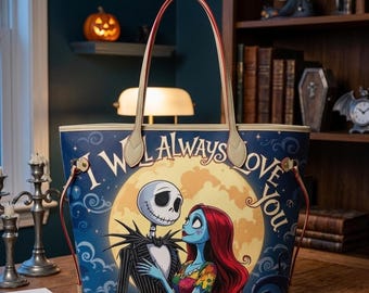Bolso de mano de Jack & Sally de Pesadilla antes de Navidad, bolso de cuero navideño, bolso de mano para Navidad en julio, regalo para ella.