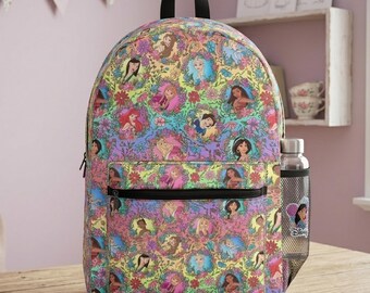 Mochila de flores de princesas Disney, bolsa para viajes familiares Disney, mochila escolar Disney, mochila personalizada, regreso a clases, regalo para niñas.