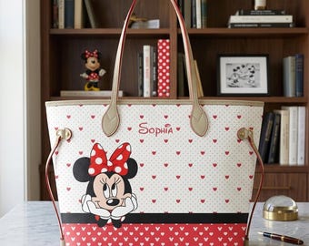 Personalized Lover Minnie & Friend Leather Bag: Vintage Style Design plaid, Disney Inspired Handbag with, Gift for Disney Lovers.