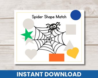 Printable Spider Shapes Matching Activity,  Toddler Preschool Activities, Montessori Learning, Homeschool Preschool Printable