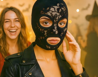 Handmade lace mask - Halloween rave party costume, pole dance accessory, black