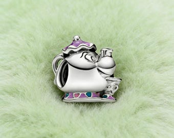 Mrs. Potts and Chip silver charm,gold-plated 925 sterling silver clasp charm, bracelet charm, women's gift,  gift for her