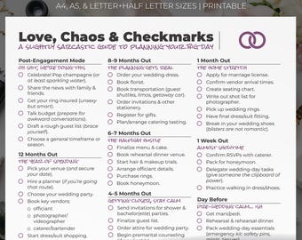 12-Month Wedding Checklist–Sarcastic. Printable. Instant Download–multiple sizes: Letter, half-letter, A4, A5.