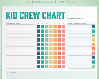 Kids Chore Charts. Printable. Instant Download–multiple sizes: Letter, A4, A5 + BONUS 10x8".