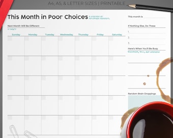 Sarcastic Monthly Planner – Printable Grid, Brain Dump (Digital Download)