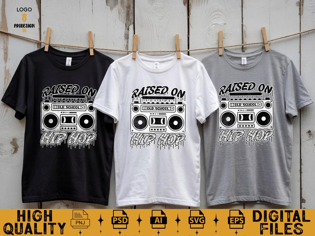 Raised on Old School Hip Hop SVG PNG, Boombox 90s Vibe Shirt Design ...