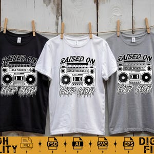 Raised On Old School Hip Hop SVG PNG, Boombox 90s Vibe Shirt Design, hip hop shirt design, bootleg style shirt, urban streetwear png