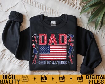 Retro Dad Fixer Of All Things Svg Png, funny dad quotes png, Vintage Retro dad png, usa dad png, trendy dad png, patriotic dad png