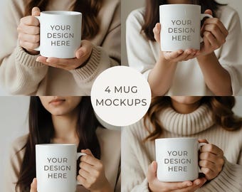 Boho muggmodellpaket: Keramisk kaffekopp, Canva och Photoshop (digital nedladdning)