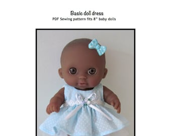 Basispoppenjurk pdf-naaipatroon voor babypoppen van 8 inch, zoals Lil Cutesies