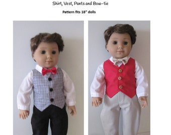 PDF Shirt, vest, pants, and bow tie sewing pattern fits 18" dolls