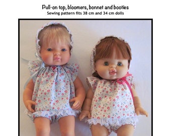 PDF Pull on top, bloomers, bonnet and booties sewing pattern fits 38 and 34 cm dolls, such as Miniland and Minikane