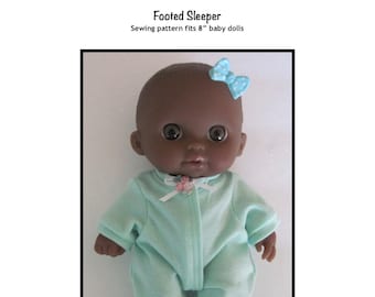 Patrón de costura en PDF para pijama con pies que se adapta a muñecas de 8", como "Lil Cutesies".