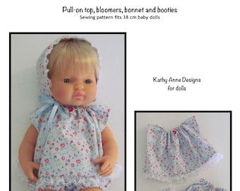 PDF Pull on top, Pumphose, Mütze und Schühchen Schnittmuster passend für 38 cm Babypuppen, wie Miniland