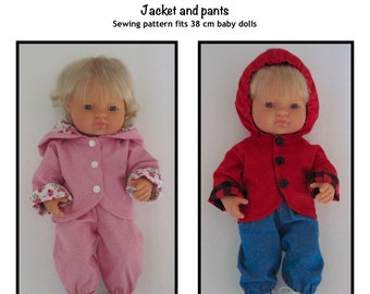 PDF-Schnittmuster für Jacke und Hose, passend für 38-cm-Puppen, z. B. Miniland