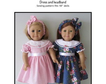 Dress and headband PDF sewing pattern fits 18&quot; dolls