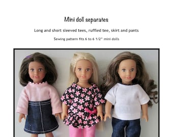 PDF Mini doll separate sewing pattern fits 6 and 6 1/2" mini dolls, such as American Girl