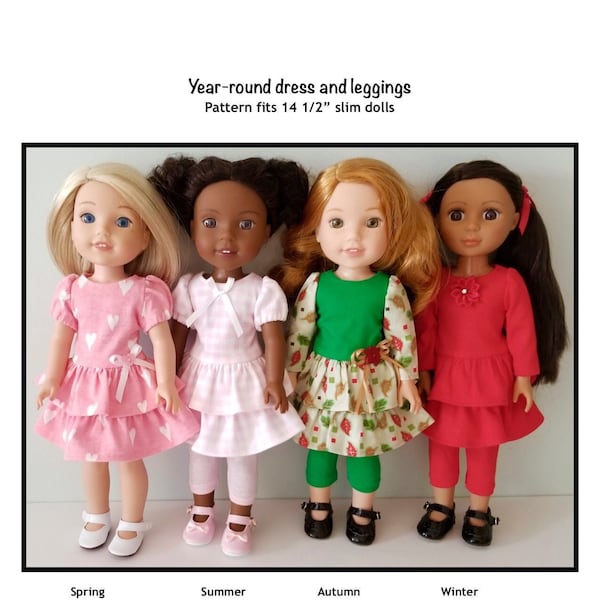 PDF Year-round dress with leggings sewing pattern fits 14 1/2" dolls such as Wellie Wishers and Glitter Girls