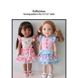 PDF Ruffled dress sewing pattern fits 14 1/2" dolls, such as Wellie Wishers