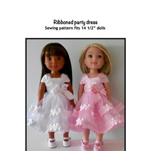 Ribboned party dress PDF sewing pattern fits 14 1/2" dolls