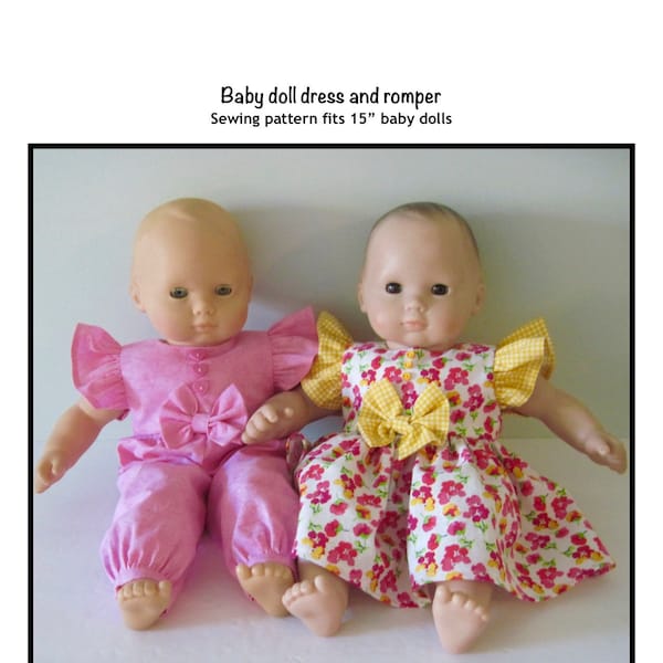 PDF Baby doll dress and romper pattern fits 15" dolls, such as Bitty Baby