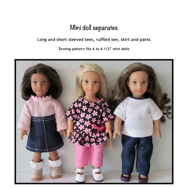 PDF Mini doll separate sewing pattern fits 6 and 6 1/2" mini dolls, such as American Girl