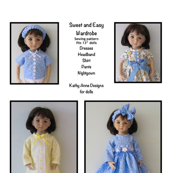 PDF Sweet and Easy Wardrobe pattern fits 13" dolls, such as Little Darlings and Les Cheries