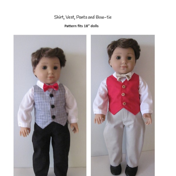 PDF Shirt, vest, pants, and bow tie sewing pattern fits 18" dolls