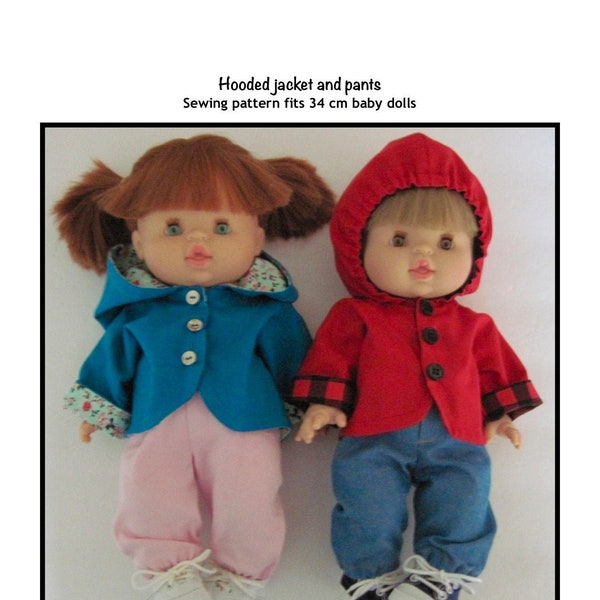 PDF Hooded Jacket and Pants sewing pattern fits 34 cm dolls, such as Minikane